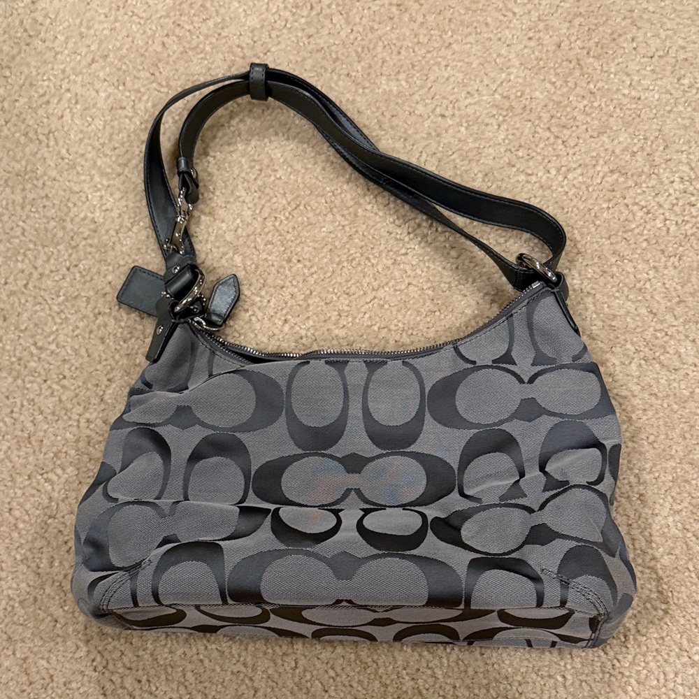 Coach Gray Signature Canvas Shoulder Bag with Buckle Flap - Picture 3 of 7